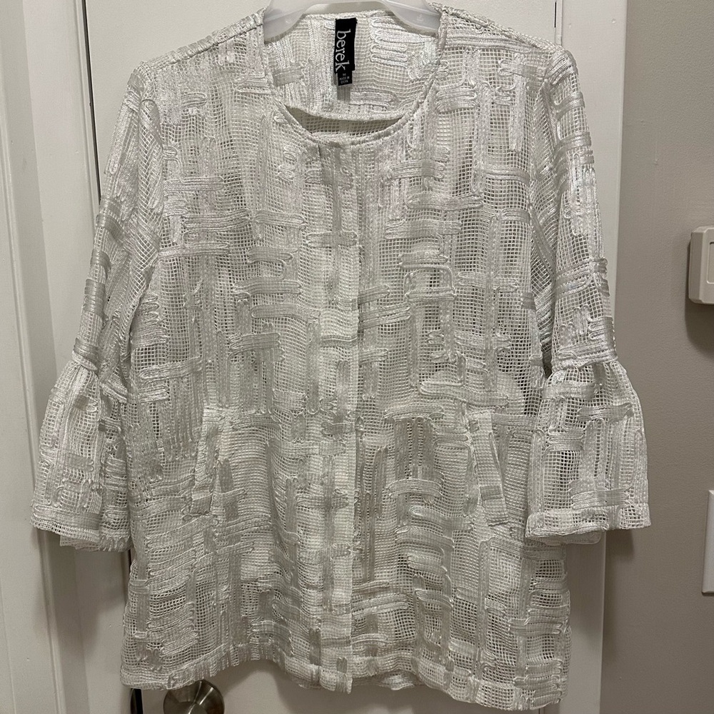 BEREK Dress Jacket Forever Soutache Bell Sleeve Blazer White Knit Full Zip M